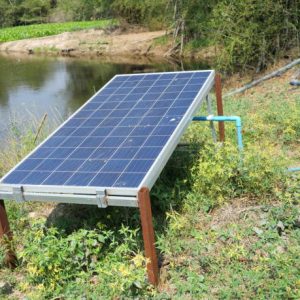 Generate electricity to power the pump in the pond by solar cell panel, Environmentally friendly technology at farm in Thailand